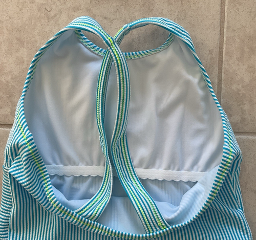 Lands' End Youth Girl Size 16 Seersucker Stripe One Piece - Picture 5 of 7