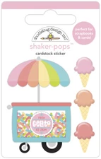 Doodlebug Stickers Shaker-Pop 3D Gel-lot-o' Flavors Ice Cream Cones Scoops Cart