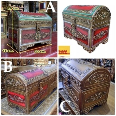 Vintage Wooden Treasure Chest Jewelr Trinket Storage Box Small Thai Handmade DHL
