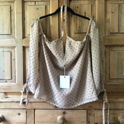 L Academie Womens Size XXS Cold Shoulder Blouse Top Halter Polka Dot Pink NWT