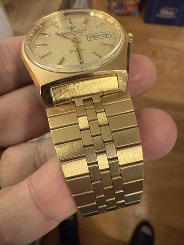 Jules Jurgensen Men's watch 5521 gold plate pinstripe dial new battery - Picture 5 of 13