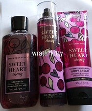SWEET HEART CHERRY Bath  Body Works Fragrance Mist Shower Gel Cream 3 Piece SET