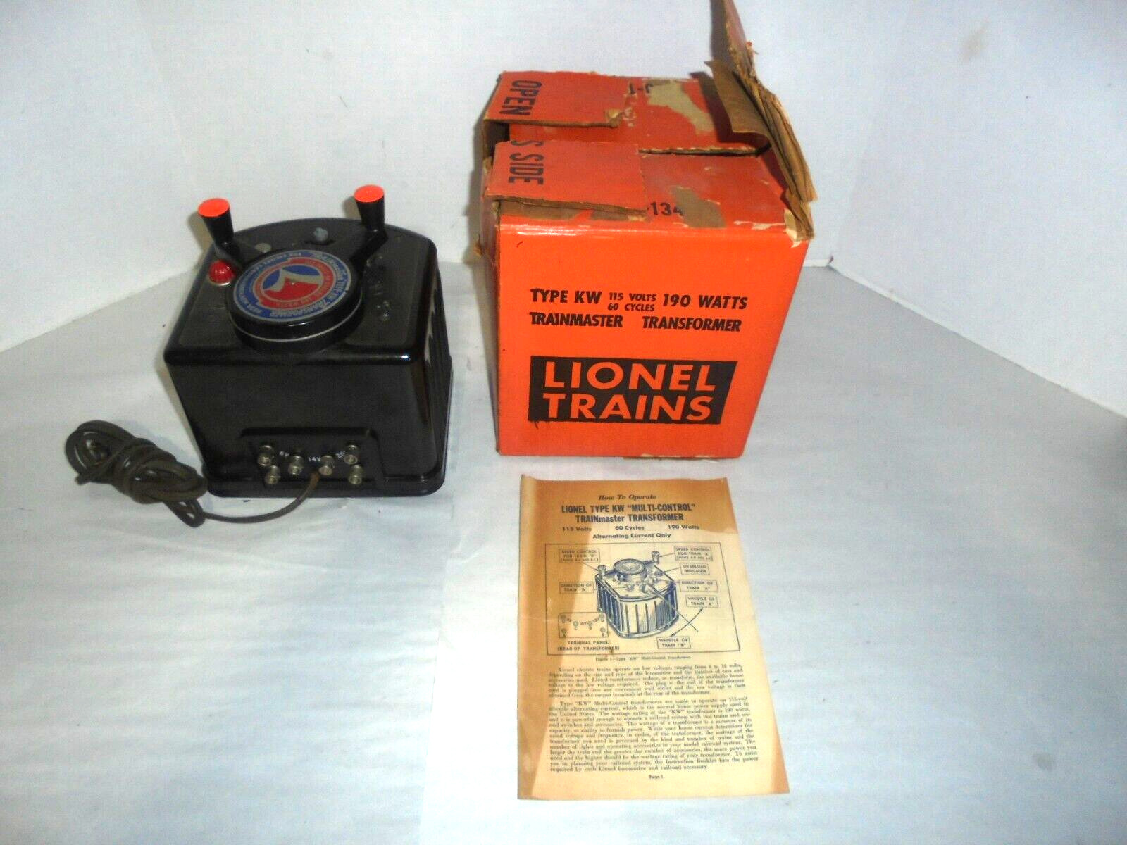 LIONEL KW 190 WATT TRANSFORMER WITH ORIGINAL BOX READ DESCRIPTION