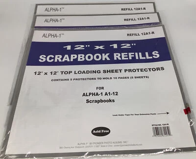 (3) 12x12 Scrapbook-5 Piece (10 Pg) Refill Top Load 3 Hole W/Ext. Post Alpha-1 - Image 1 of 3
