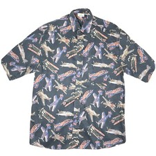 Smithsonian Institution Hawaiian Shirt Large WWII war airplanes biplane Vintage