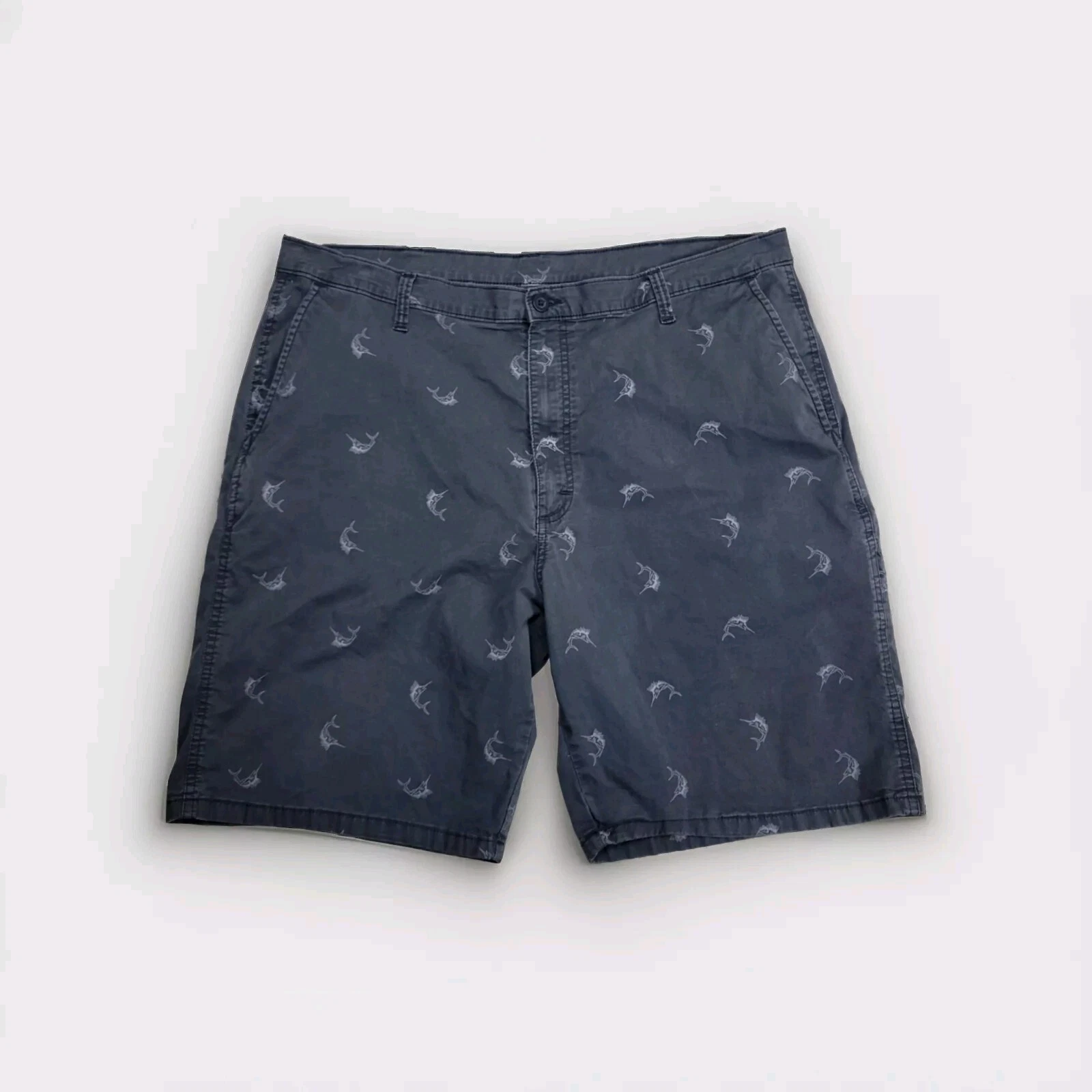 Wrangler Mens Shorts Blue Chino Cotton Marlins Fish All Over Print Casual 40