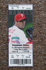 PHILLIES VS BREWERS 5/31/2013 FULL TICKET ~ JONATHAN LUCROY (2 HRs/5 HITS/4 RBI)