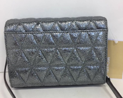 Michael Kors Ruby Metallic Quilted Clutch Cross Body Bag Pewter/Silver - Picture 6 of 11