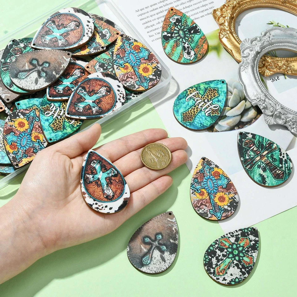 35Pcs Cowboy Theme Wooden Earring Hang Dangle Charm Teardrop for Jewelry Making - Image 4 of 4