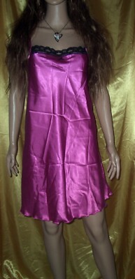 Adrettes hochglänzendes Sissy Satin Babydoll Negligee Gr. M pink/schwarz (U38)