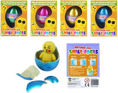 4 x Hatching Smiley Face Emoji Eggs Kids Children Magic Growing  Toy Henbrandt