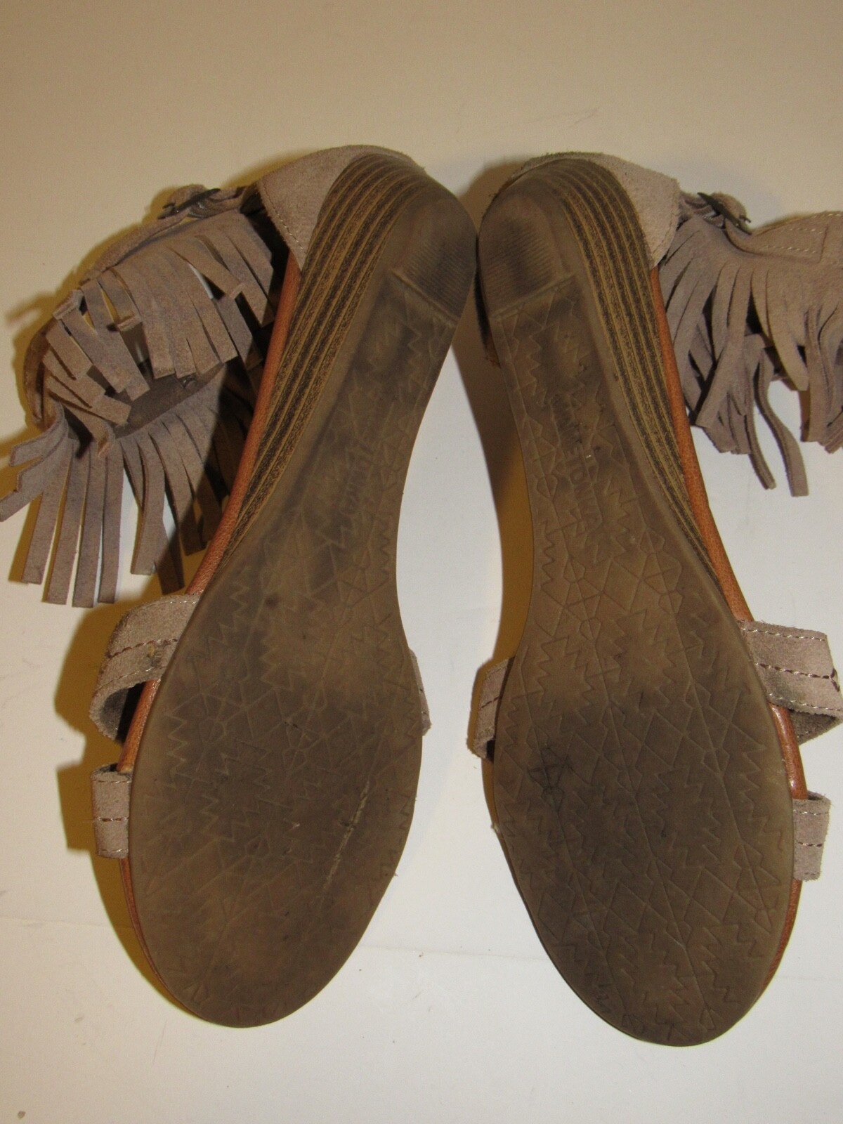 Taupe Leather Ankle Strap Zipper Fringe Sandal 799902 Womens