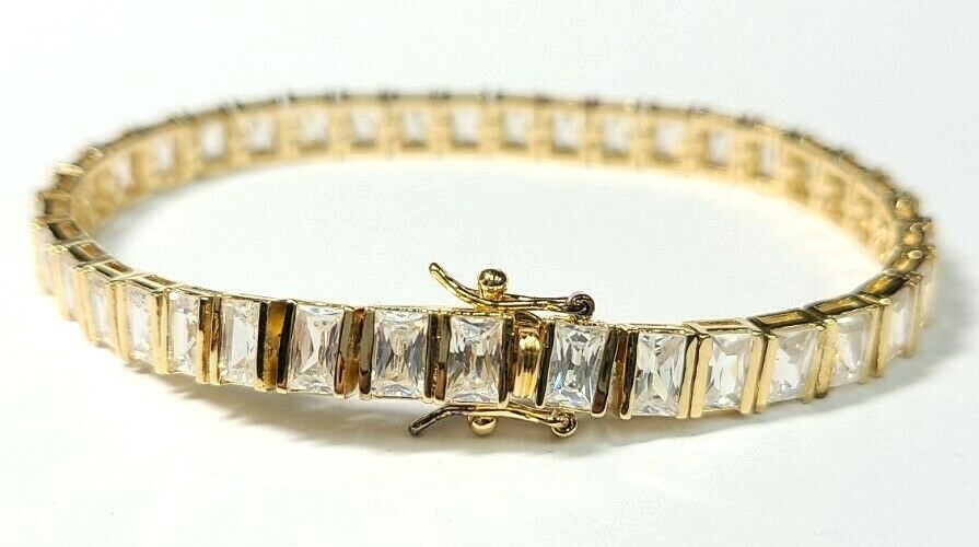 Sterling Silver Gold Plated Rectangular Cut Cubic… - image 4