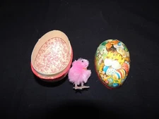 Vintage German Easter Egg Candy Container Ducks Chick Paper Mache Pink Chick
