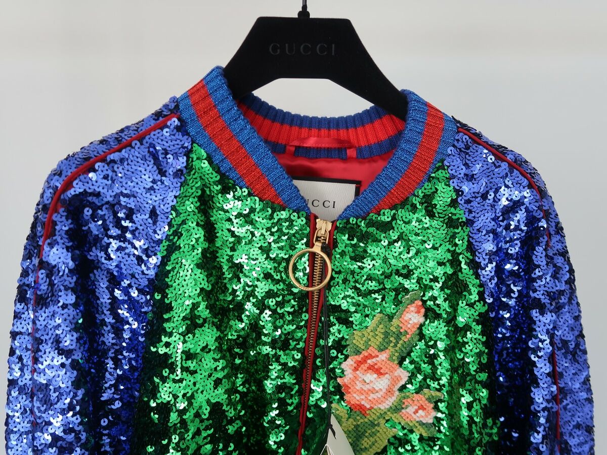 GUCCI sz IT 46 US XL Sequin Embellished Bomber Jacket Tiger GUCCI sz IT 46 US XL Sequin Embellished Bomber Jacket Tiger