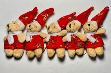 5pc 3in Small Plush Bear Christmas Tree Ornaments Decorated Hat Scarf Hanging