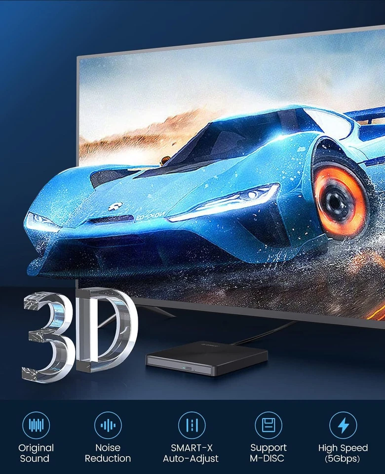 ORICO External Blu-ray Drive USB 3.0 and Type-C Bluray Burner for Laptop PC - Image 2 of 4