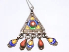 Vintage Enameled Kabyle Fibula Algerian Sterling Silver Necklace