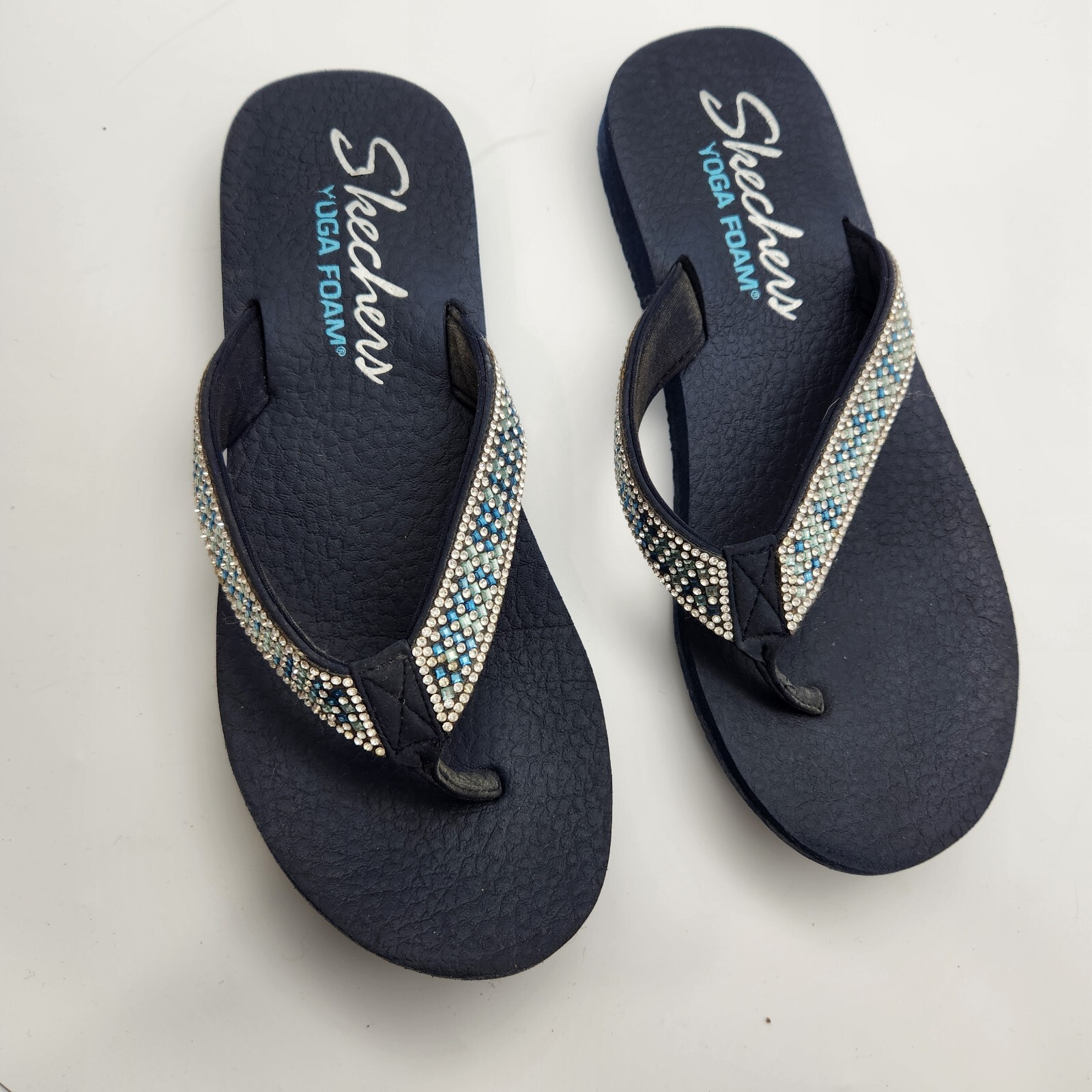 APL Sandali infradito Skechers donna 10 yoga schiuma strass trasparenti color verde acqua