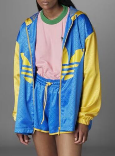 Adidas Women’s blue yellow Monogram colour block Heritage Jacket Ld99 Size 10 UK - Picture 4 of 8