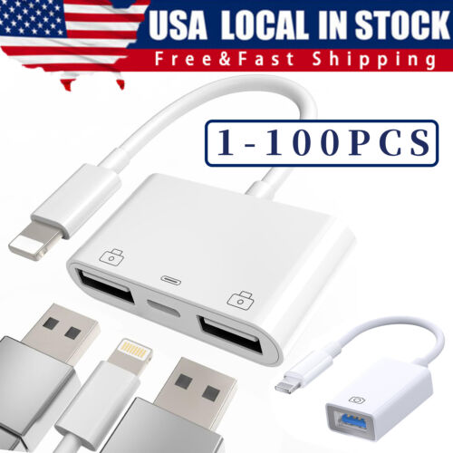 For iPhone to dual USB 3.0 Camera OTG Adapter with Charging Port for iPad Lot