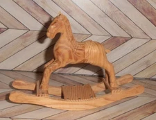 Small Hand Carved Two Piece Primative Folk Art Wooden Decorative Rocking Horse