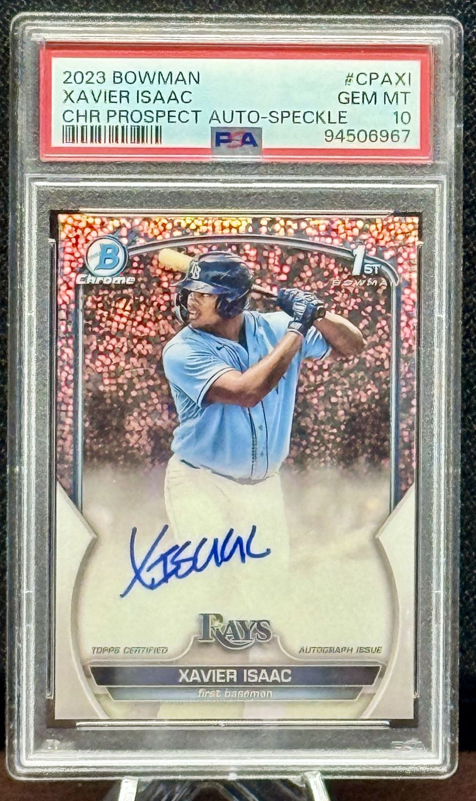 Xavier Isaac 2023 Bowman Chrome Rookie Speckle Refractor RC Auto /299 PSA 10