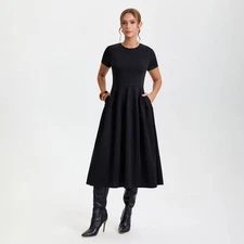 Women's Short Sleeve Midi A-Line Dress - A New Day Black XS