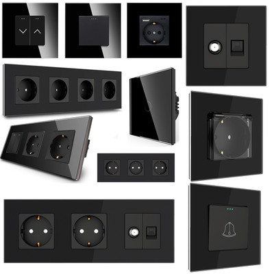 Glas Steckdose & Schalter Kombi - Schwarz, 1-5 Fach - WiFi, USB Typ-C, SAT/TV