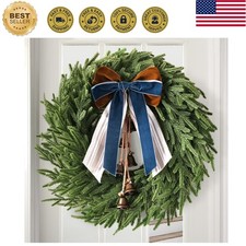 Christmas Decor, 22" Norfolk Pine Christmas Wreath with Bells and Ribbon