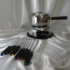 Vintage Roshco Fondue Set Stainless Steel w/10 fondue forks