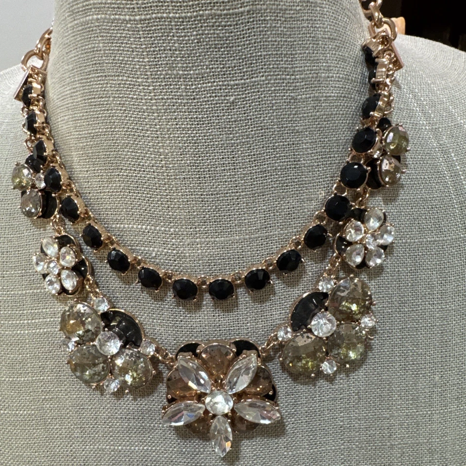 Kate Spade Fame & Flowers Antique Gold Rhinestone Layer Necklace Adjustable