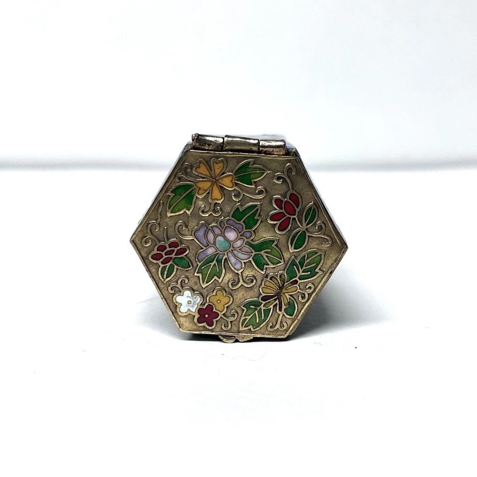 Antiguo frasco de baratija con palo de flores octágono cloisonne chino asiático Foto 2 de 4