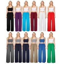 LADIES WOMENS PALAZZO ELASTICATED TROUSERS LOUNGE PANTS PLUS SIZE 8-26 bottoms