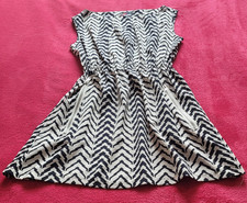 Yumi Black & Cream Geometric Satin Boat Neck A-Line Dress UK 8