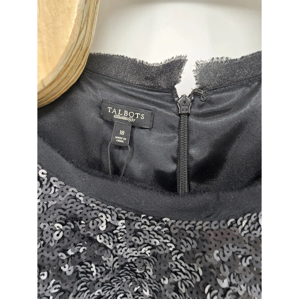 Vestido Vaina Talbots Mujer Lentejuelas Completo Seda Negro Cóctel Noche Fiesta 18* Foto 2 de 4