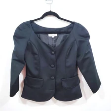 Vintage Victor Costa Black Satin Peplum Jacket Formal Long Sleeve Women's Size S