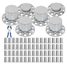 Chrome Hub Cover Semi Truck Wheel  Axle Cover 33mm Lug Front & Rear Complete
