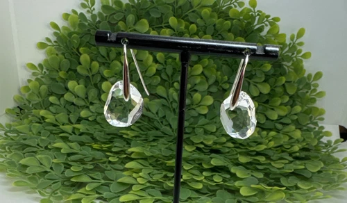 Fabulous Authentic Signed Swarovski Crystal LUNAR Clear Drop Earrings Silvertone