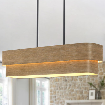 Farmhouse 4-Light Kitchen Island Chandelier with Wood Finish for Dining Room