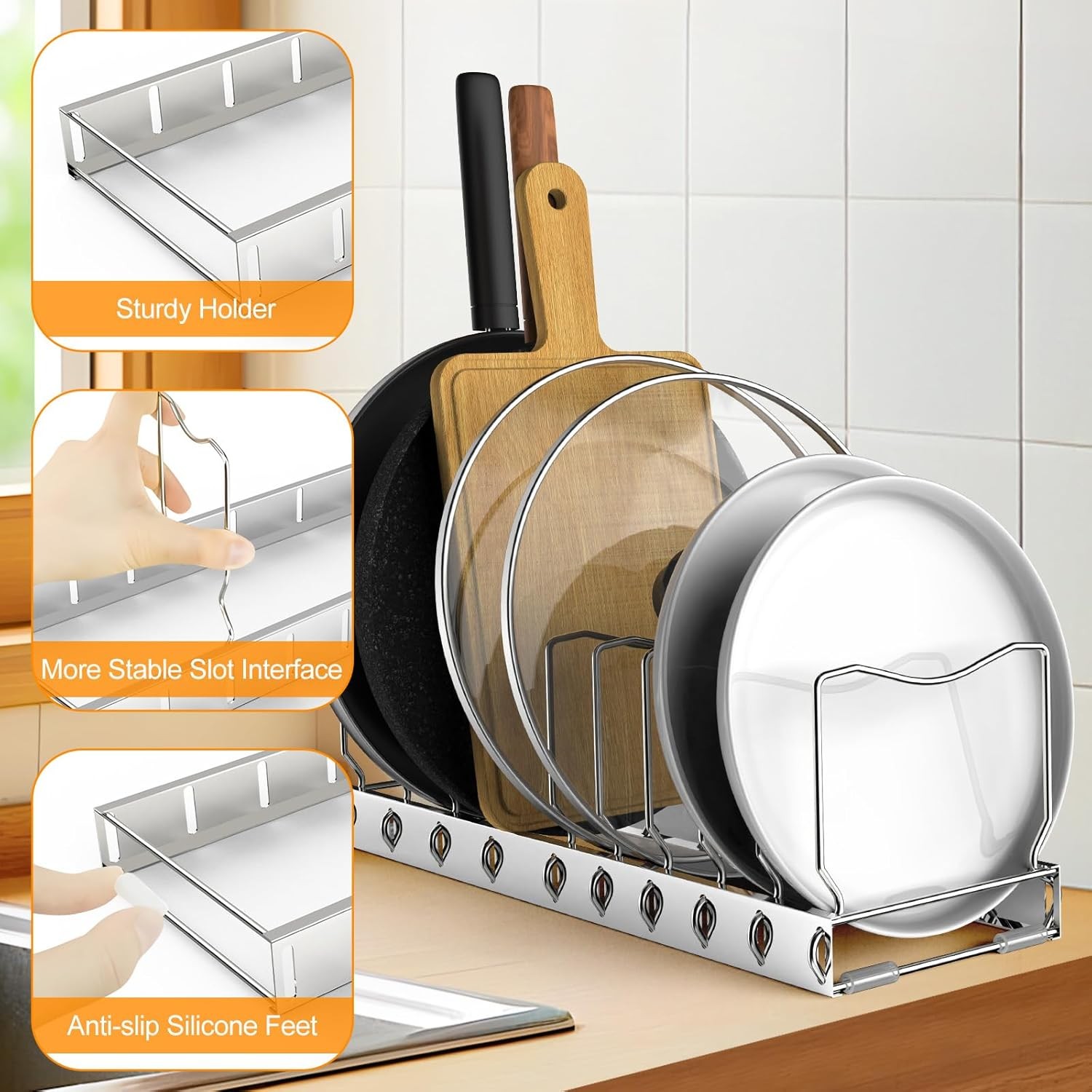 FLSEPAMB Pan Organizer - Adjustable Lid for 1 Pack, Detachable 