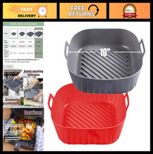 Non-Stick Silicone Liners for Air Fryer - 2 Pcs Reusable Baking Tray, 10" x 9