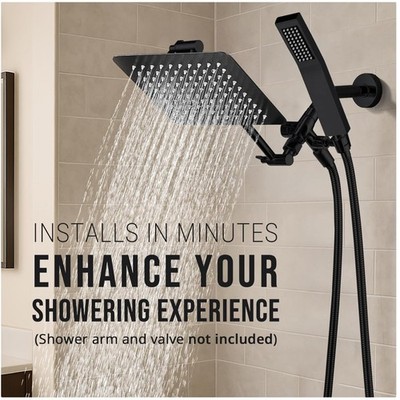 All Metal Square Shower Head Set - Matte Black