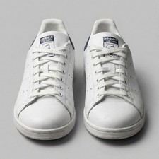 adidas Stan Smith Men's White Leather Sneakers Navy Accents Breathable US 10