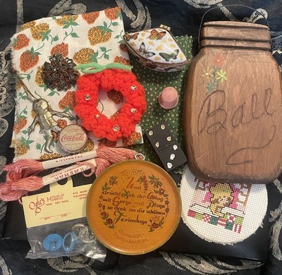 Vintage Grandma s Junk Drawer trinkets lot Textiles Collectible Cottage Core