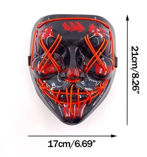 Drahtlose Neon LED leuchtende Reinigungsmaske Halloween Horror batteriebetrieben gruselig UK - Bild 6 von 25