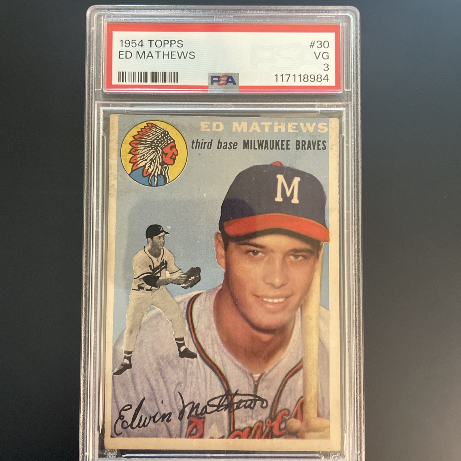 1954 Topps - EDDIE MATHEWS - Card #30 - MILWAUKEE BRAVES  PSA 3