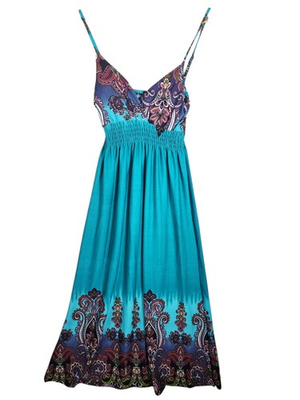 #ad Bobbi Brooks Women#x27;s Maxi Dress Size M Turquoise Sleeveless Polyester Filigree $19.95