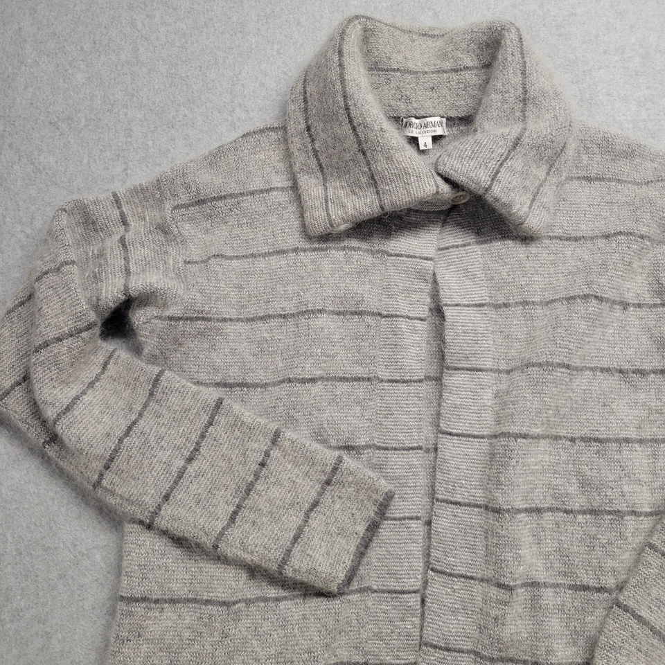 Cárdigan tejido mezclado lana alpaca Giorgio Armani talla 4 gris blanco a rayas Foto 2 de 4