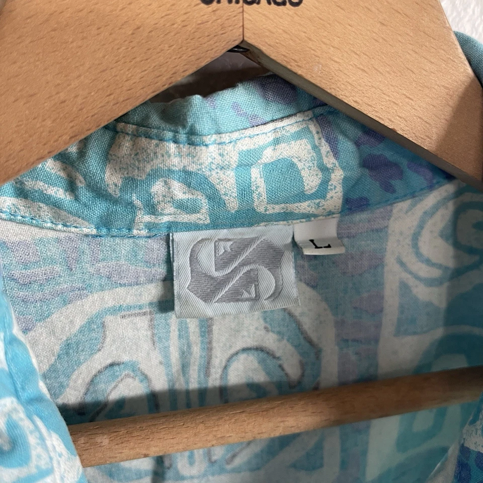 Camisa de Surf Quiksilver Vintage Rara Años 80 Tribal AOP Azul Estampado Abstracto Talla L Foto 3 de 4